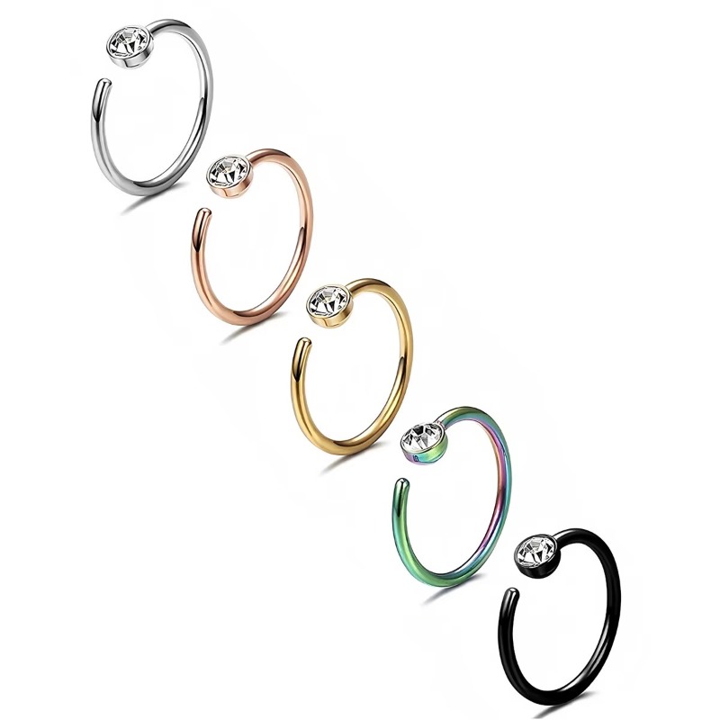 Body Jewelry Hoops - 5 buah cincin hidung 18G, model