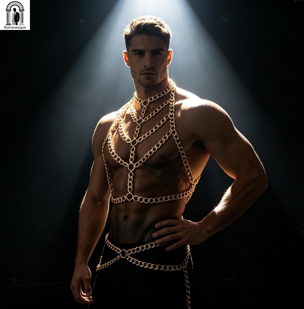 Body Jewelry Vest - Harness Tubuh Rantai Tebal Perak Pria,