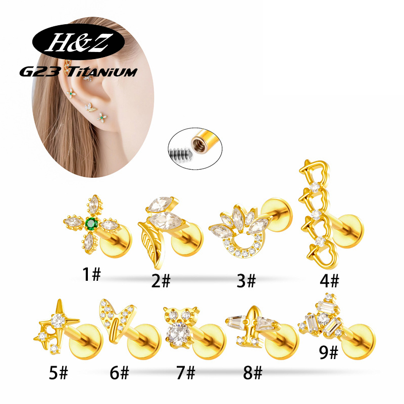 1PC G23 Titanium 16G Bunga CZ  - Body Jewelry Implant Grade Titanium ulasan dan harga