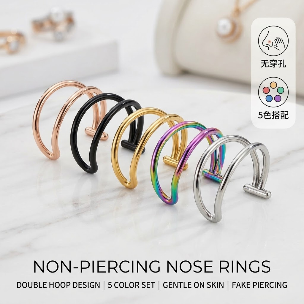 2 buah set cincin hidung palsu - Body Jewelry Hoops ulasan dan harga