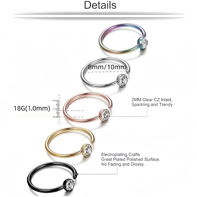 5 buah cincin hidung 18G, mode - Body Jewelry Hoops ulasan dan harga