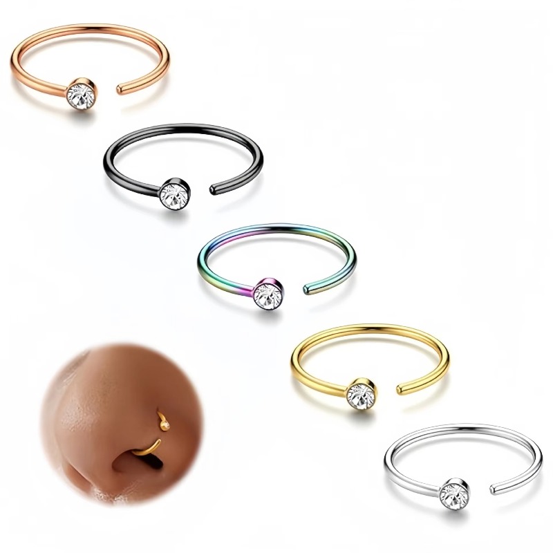 5 buah cincin hidung 18G, mode - Body Jewelry Hoops ulasan dan harga