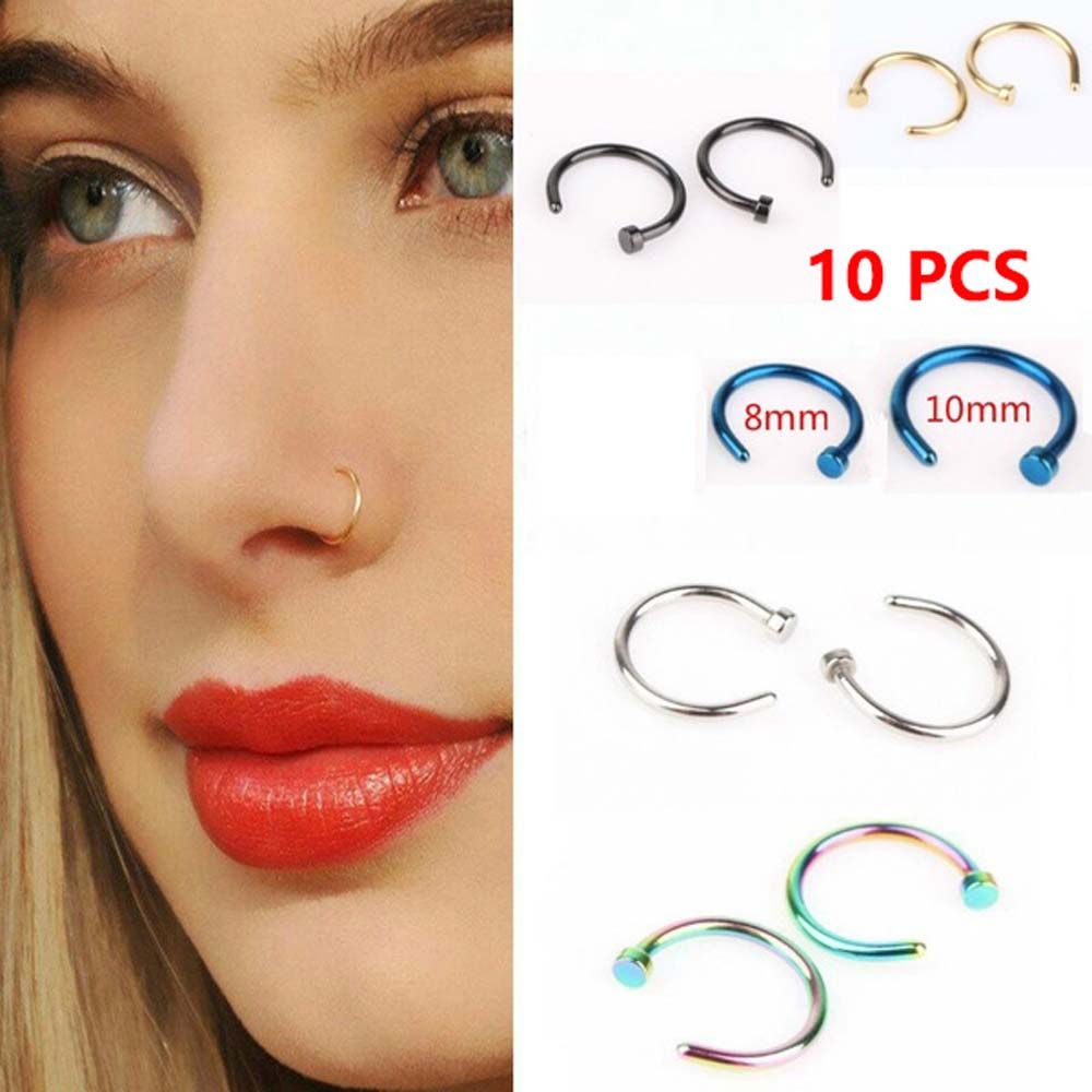 10 Pcs Anting-anting Stud Bent - Body Jewelry Hoops ulasan dan harga