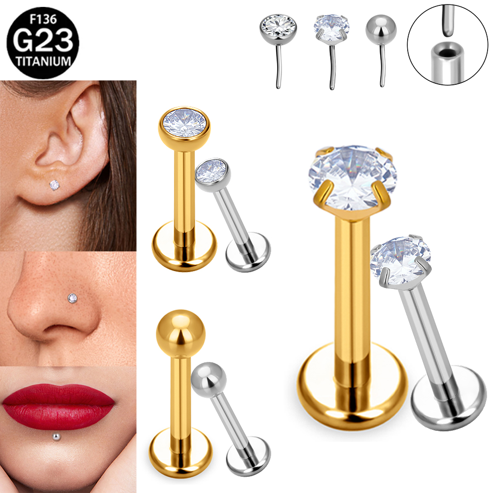 Anting-anting stud labret tanp - Body Jewelry Implant Grade Titanium ulasan dan harga