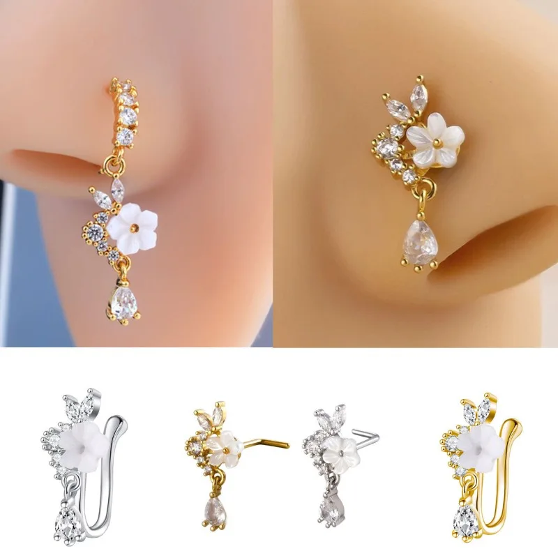 Anting Hidung Zirkon Bunga Kel - Yellow Body Jewelry ulasan dan harga