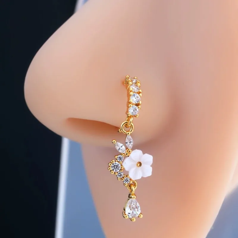 Anting Hidung Zirkon Bunga Kel - Yellow Body Jewelry ulasan dan harga