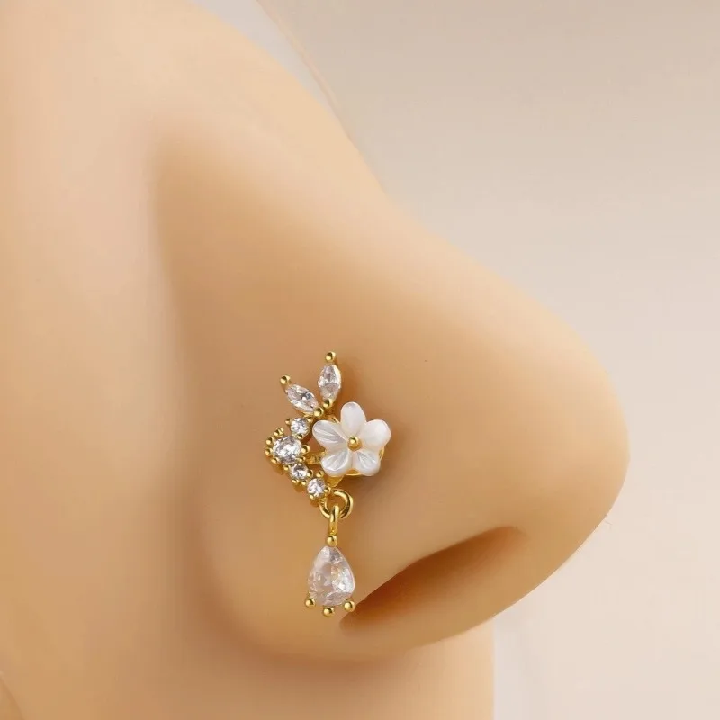 Anting Hidung Zirkon Bunga Kel - Yellow Body Jewelry ulasan dan harga